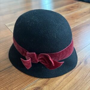 Kids Flapper Cloche Hat with Red Velvet Bow